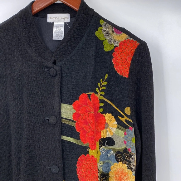 Draper & Damon's Asian Jacket Womens Size Small Black Floral Button Textured - Picture 5 of 9